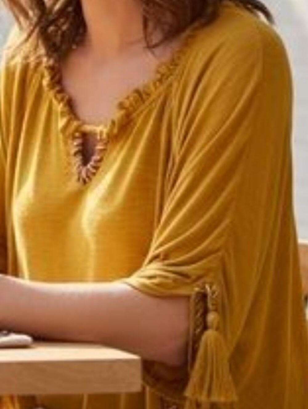 Mustard Yellow Women's Ruffle Neck Top Oversized Small.‎ Anthropologie.
